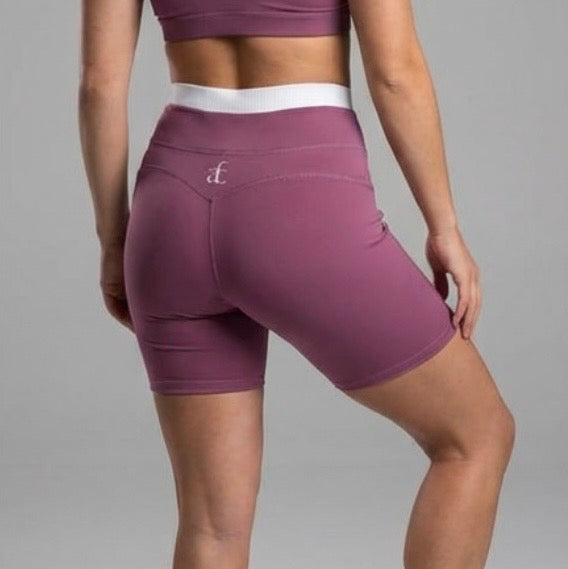 LAYERED CONTRAST WAIST BIKER SHORTS-MAUVE PINK
