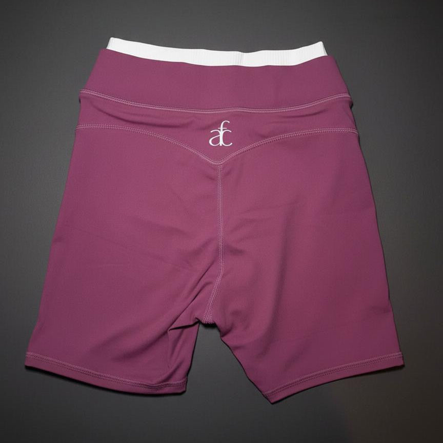 LAYERED CONTRAST WAIST BIKER SHORTS-MAUVE PINK