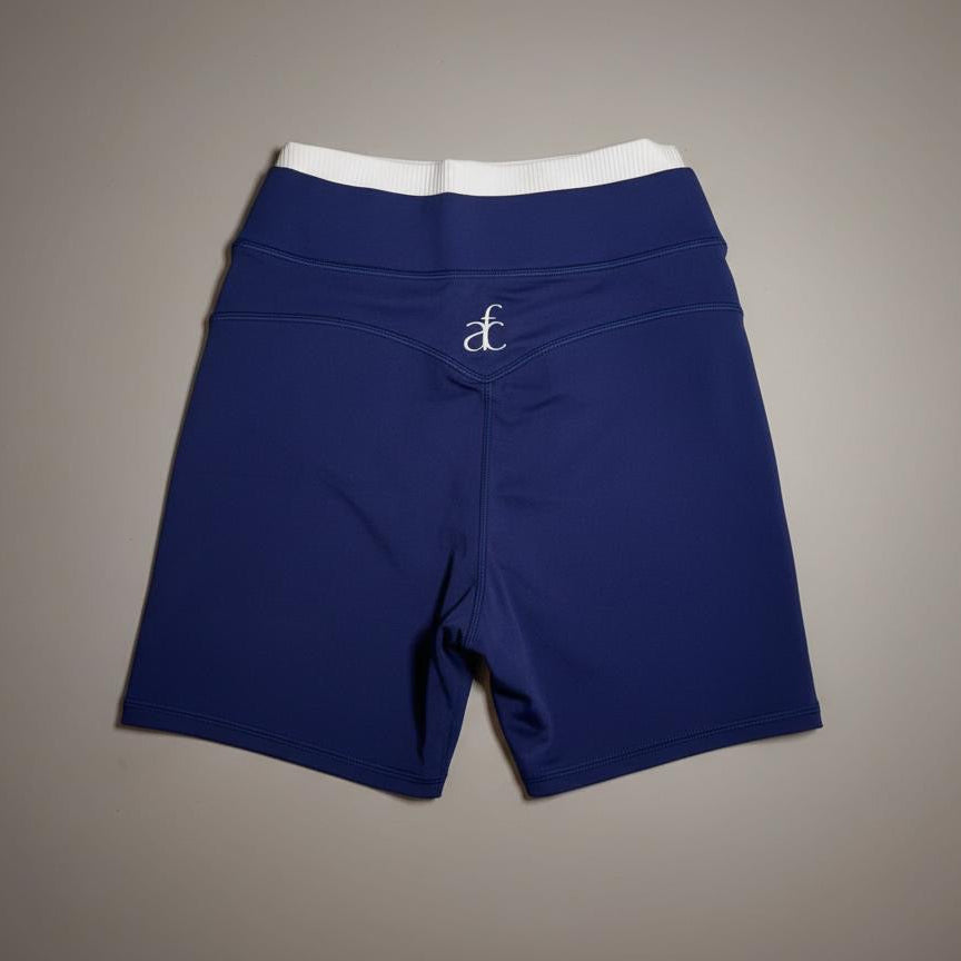 LAYERED CONTRAST WAIST BIKER SHORTS-NAVY