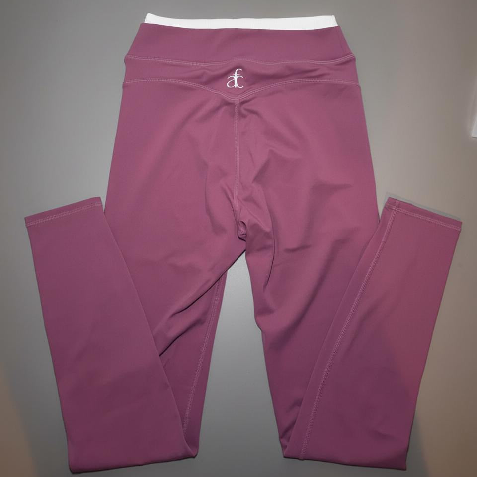LAYERED CONTRAST WAIST LEGGINGS-MAUVE PINK