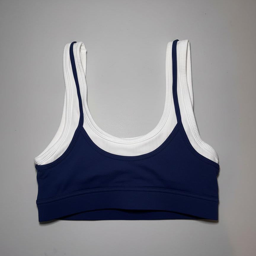 LAYERED SCOOP NECK SPORTS BRA-NAVY