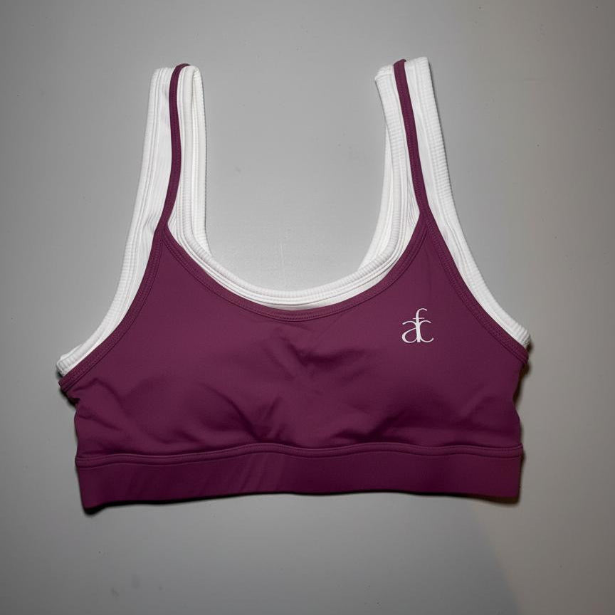 LAYERED SCOOP NECK SPORTS BRA-MAUVE PINK