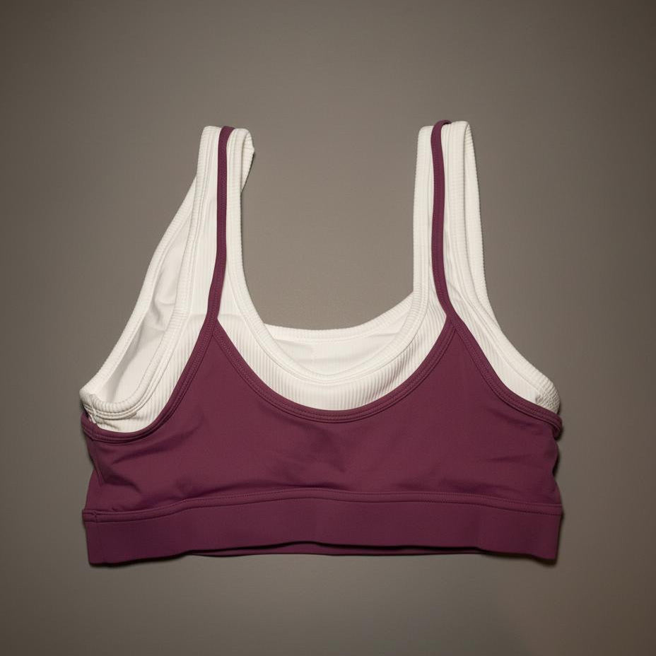 LAYERED SCOOP NECK SPORTS BRA-MAUVE PINK