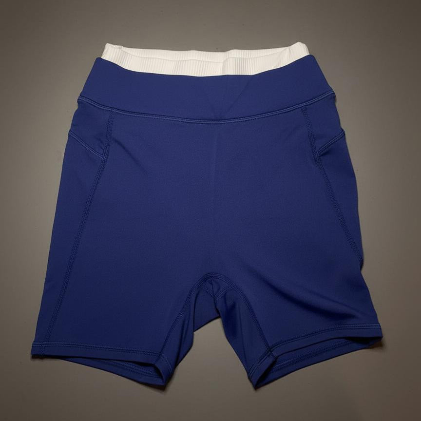 LAYERED CONTRAST WAIST BIKER SHORTS-NAVY