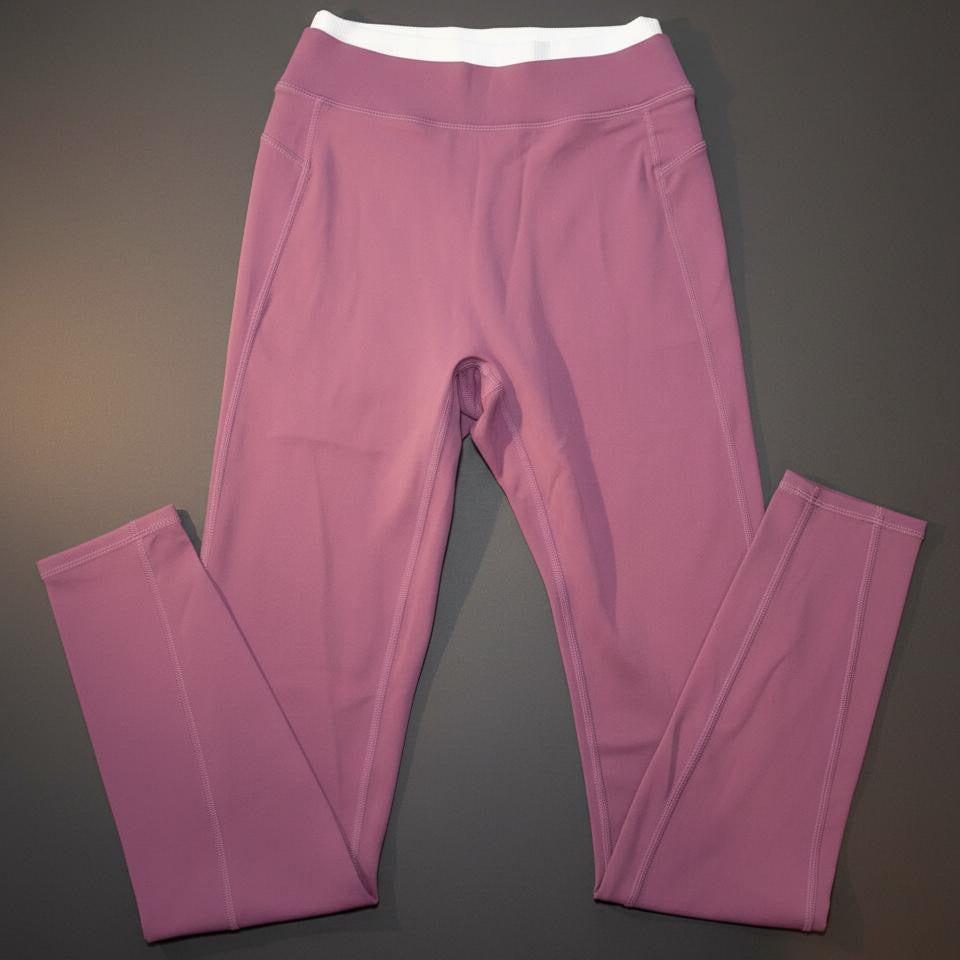 LAYERED CONTRAST WAIST LEGGINGS-MAUVE PINK
