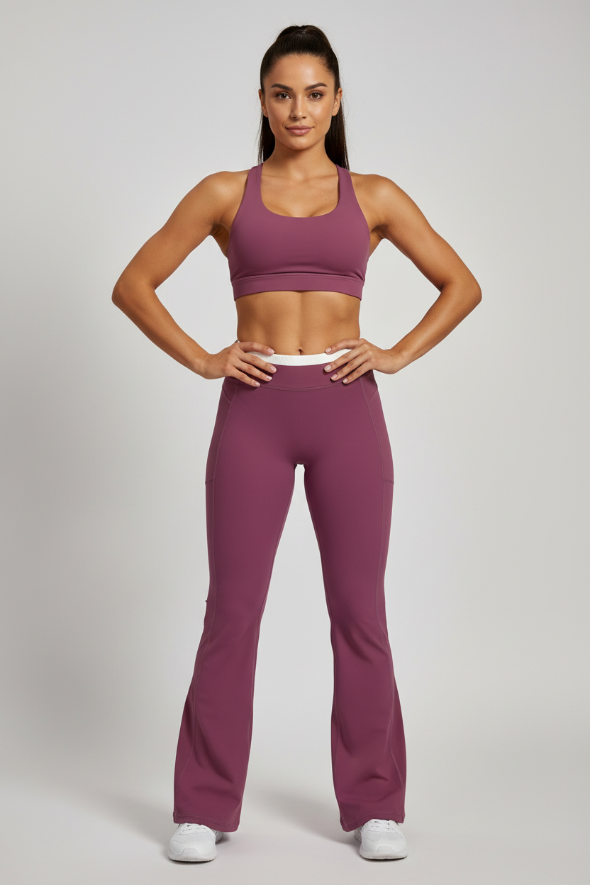 Mauve Pink Flared Leggings - Front