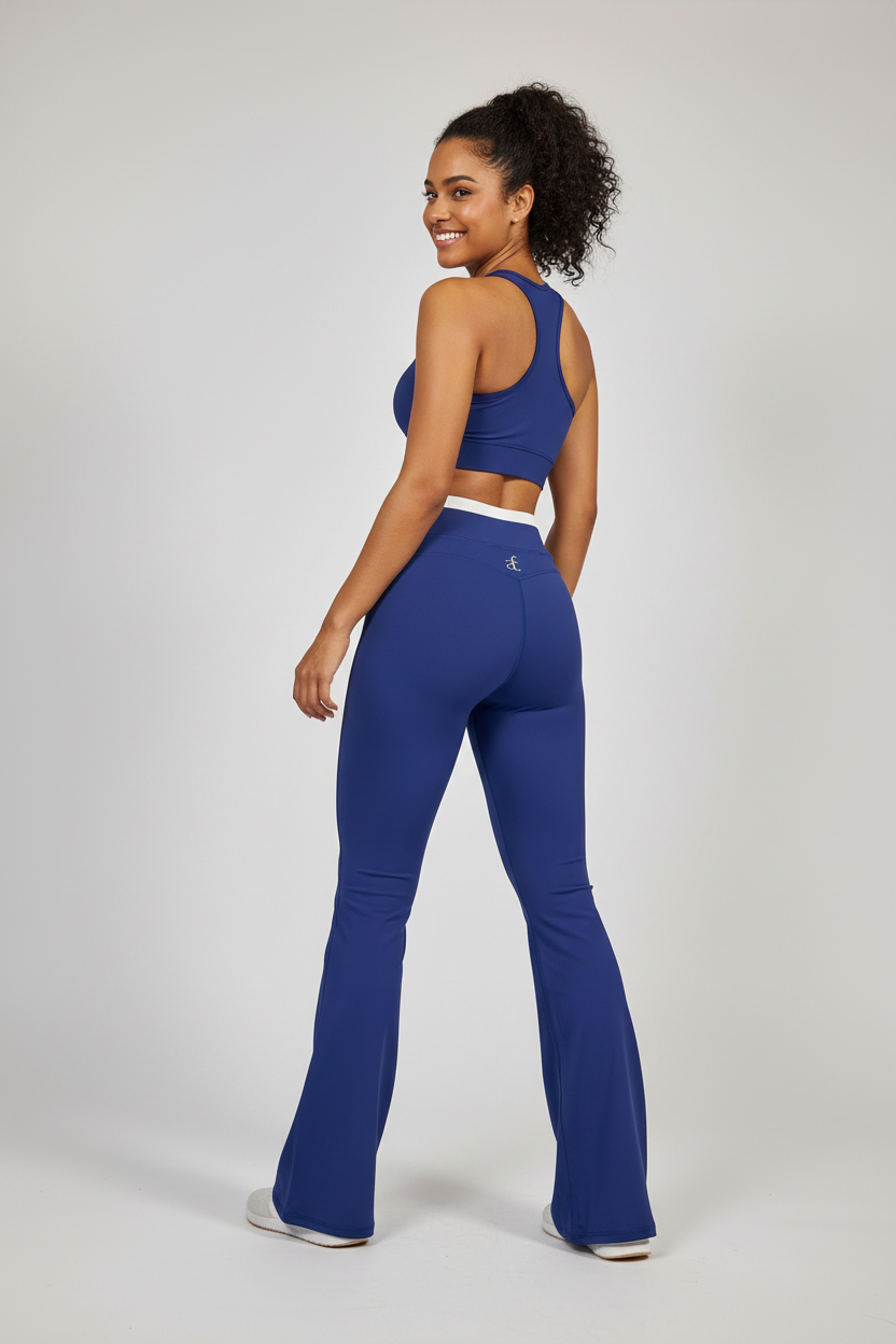 Navy Blue Flared Leggings - Back