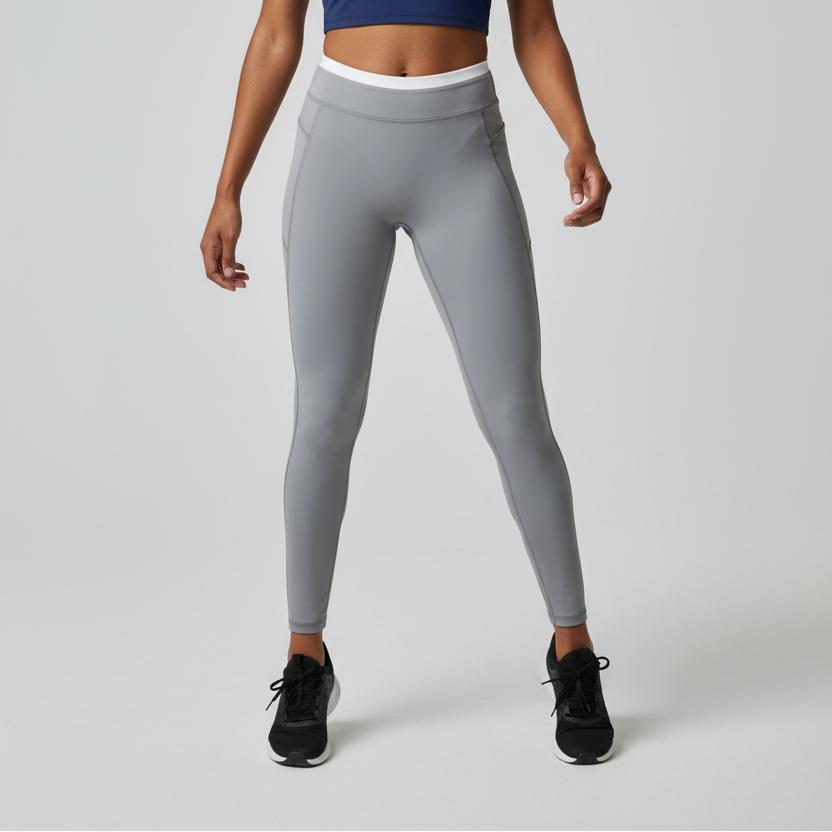 Navy Tank + Gray Leggings on Model