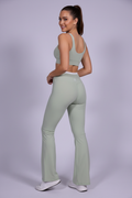 Sage Green Flared Leggings - Back